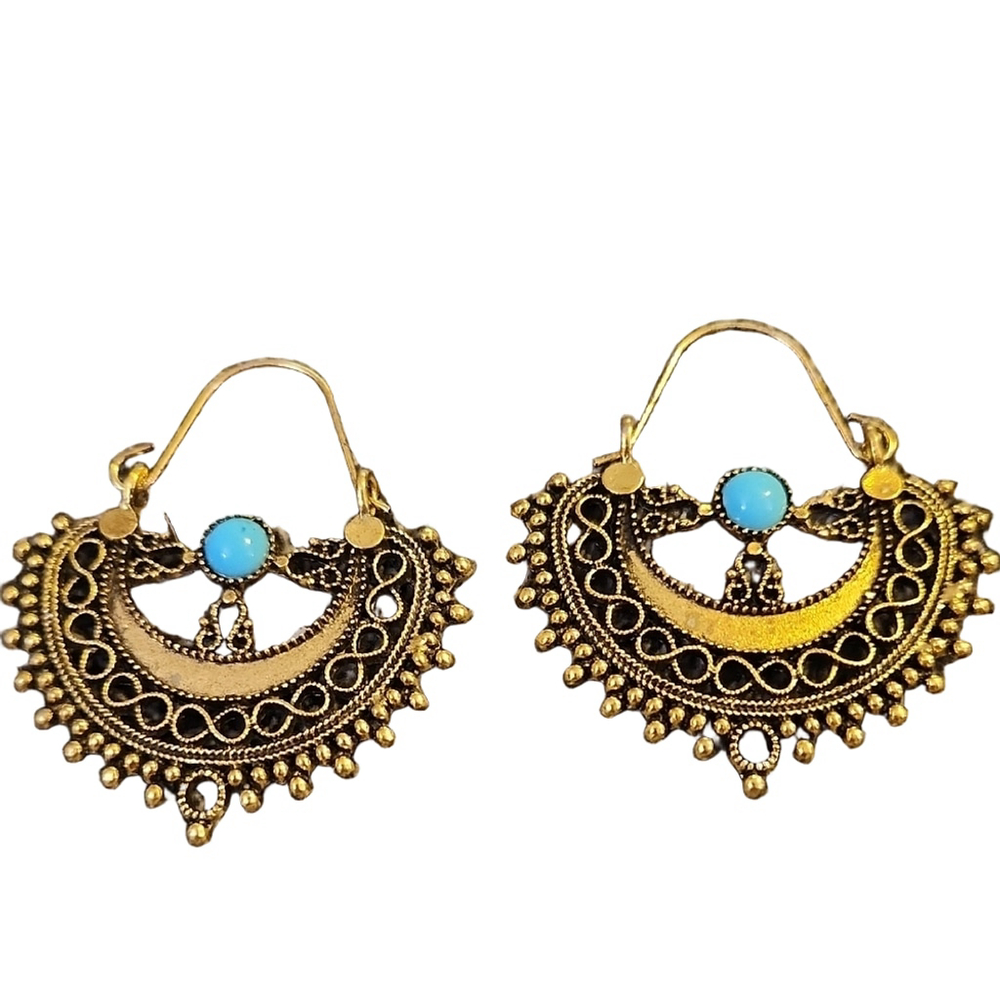 Gold and Blue Dangle Earrings